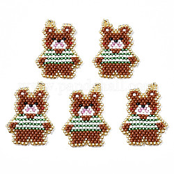 Miyuki & toho perles de rocaille japonaises, pendentifs faits à la main, motif de tissage, ours, Sienna, 31x22x2mm, Trou: 1.5mm