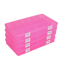 Conteneurs de stockage de perles en plastique, 18 amovibles compartiments, rectangle, rose chaud, 24.2x15.5x3cm, 1 compartiment: 4.5x3.8cm, 18 compartiments / boîte