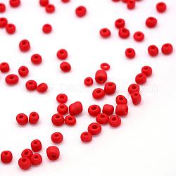 Perles rocailles en verre opaque mat, ronde, rouge, 3x1.5~3mm, Trou: 1mm, environ 15000 pcs / sachet , 440~450 g / sac