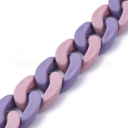 Handmade Opaque Spray Painted Acrylic Curb Chains, Cuban Link Chains, for Jewelry Making, Medium Purple, Link: 30x20.5x6mm, 39.37 inch(1m)/strand