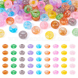 Pandahall 90pcs 9 couleurs perles acryliques craquelées transparentes, Perles avec un grand trou   , rondelle, couleur mixte, 14x8mm, Trou: 5.5mm, à propos 10pcs / couleur
