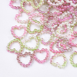 Regenbogen ABS Kunststoff Imitation Perle Verbindungsringe, Farbverlauf Meerjungfrau Perle, Herz, Mischfarbe, 11x11x2 mm, Innen Maßnahme: 5.5x7 mm, ca. 1000 Stk. / Beutel