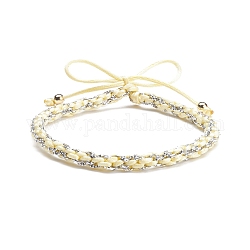 Bracciale in corda intrecciata di nylon e poliestere, gioielli dell'amicizia regolabili per le donne, giallo champagne, diametro interno: 2-1/4~3-1/4 pollice (5.8~8.1 cm)