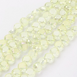 Chapelets de perles en verre électroplaqué, plein arc-en-plaqué, facette, mat, plat rond, jaune, 8x5~5.5mm, Trou: 1mm, Environ 72 pcs/chapelet, 19.7~20.4 pouce (50~52 cm)