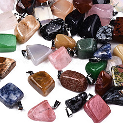 Natural Mixed Gemstone Pendants, with Platinum Brass Bails, Nuggets, 20~26x11~22x10~22mm, Hole: 6x2mm