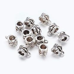 Tibetischen Stil Legierung Kleiderbügel, Perlen der Patsche, Bleifrei und cadmium frei, Tasse, Antik Silber Farbe, ca. 11.5 mm lang, 6 mm breit, 8 mm dick, Bohrung: 2 mm, Innendurchmesser: 4.3x4.4 mm