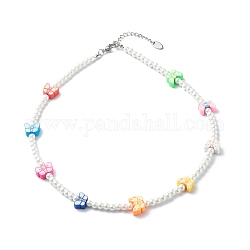 Collane di perline rotonde di perle di vetro per bambini, con perline a farfalla in argilla polimerica, colorato, 15.83 pollice (40.2 cm)