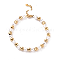 Vakuumbeschichtung 201 Armband mit runden Perlen aus Edelstahl und Kunststoff für Damen, golden, 7-1/8 Zoll (18 cm)