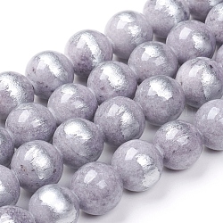 Fili di perline giada naturale, colore argento spazzolato, tinto, tondo, grigio chiaro, 8mm, Foro: 0.8 mm, circa 50pcs/filo, 15.7 pollice (40 cm)