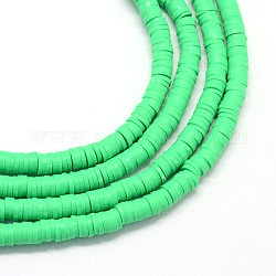 Distanziatori di perline di argilla polimerica fatti a mano ecologici rotondi piatti, verde primavera, 4x1mm, Foro: 1 mm, circa 380~400pcs/filo, 17.7 pollice