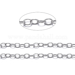 Brass Cable Chains, Unwelded, with Spool, Oval, Cadmium Free & Nickel Free & Lead Free, Platinum, 4x3x0.6mm, about 301.83 Feet(92m)/roll