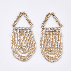 Gland gros pendentifs, avec des perles de verre et des accessoires en laiton plaqué or, triangle, blé, 62~70x27~28mm, Trou: 20x17.5mm