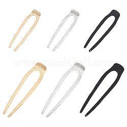 CRASPIRE 6Pcs 6 Style Alloy Hair Forks, U-shaped, For Woman Girls, Mixed Color, 96~130x27~34x2~2.5mm, 1pc/style