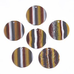 Ciondoli di resina, rotondo e piatto, motivo a strisce, verga d'oro scuro, 30x1.5~2mm, Foro: 2 mm