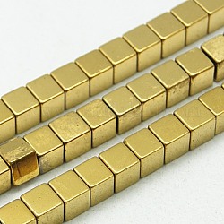 Non magnetici perle ematite sintetico fili, cubo, oro placcato, 4x4x4mm, Foro: 1 mm