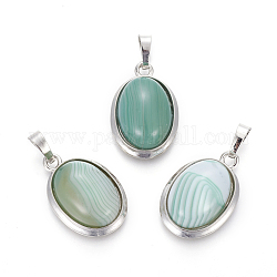Natural Agate Pendants, with Brass Findings, Oval, Platinum, 25~26x17~17.5x8~9mm, Hole: 8x5mm