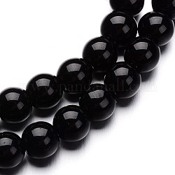 Glas runde Perle Stränge, Schwarz, 6 mm, Bohrung: 1 mm, ca. 50 Stk. / Strang, 11 Zoll
