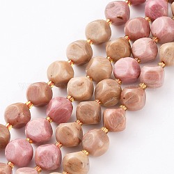 Chapelets de perles en rhodochrosite naturelle, avec des perles de rocaille, dés célestes à six faces, facette, 10~10.5x10~10.5mm, Trou: 1mm, Environ 34 pcs/chapelet, 15.75 pouce (40 cm)