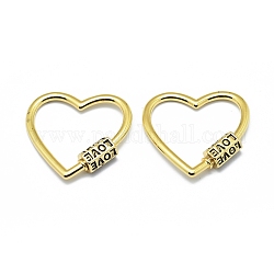 Brass Screw Carabiner Lock Charms, for Necklaces Making, Long-Lasting Plated, Heart with Word Love, Real 18K Gold Plated, 28.5x30x2~6mm, Screw: 9.5x6mm