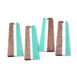 Pendentifs en bois de résine et de noyer, trapèze, turquoise, 49x19x3mm, Trou: 2mm