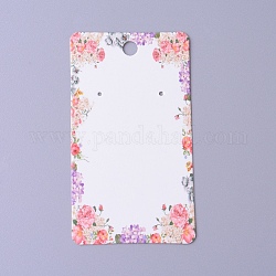Cartes d'affichage de boucles d'oreilles en carton, rectangle avec motif de fleurs, blanc, 9x5x0.04 cm, Trou: 1.5mm