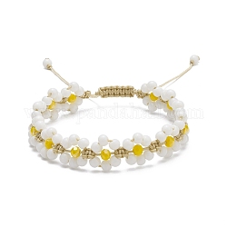 Geflochtenes Perlenarmband aus Blumenglas, verstellbares Armband für Frauen, golden, Innendurchmesser: 2-1/8~3-1/4 Zoll (5.5~8.1 cm)
