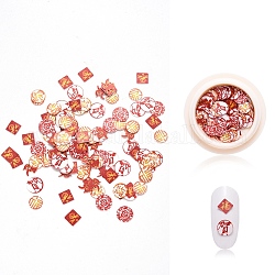 Paper Cabochons, Nail Art Decorations Accessories, Elements of Spring Festival, Chinese Character Blessing, FireBrick, 5.5~7x5.5~7x0.1mm, about 50pcs/box