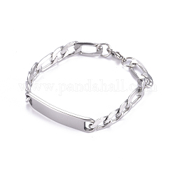 304 bracelets chaîne figaro id acier inoxydable, avec fermoir pince de homard, couleur inoxydable, 8-5/8 pouce (22 cm)