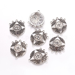 Tibetan Style Links, Lead Free and Cadmium Free, Antique Silver, Flat Round, 31.5x25x4mm, Hole: 2mm