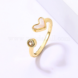 Anillo de puño abierto de concha natural, anillo de dedo de acero inoxidable dorado, corazón, diámetro interior: 16~18 mm