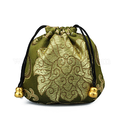 Pochettes d'emballage de bijoux en brocart de soie de style chinois, sacs-cadeaux à cordon, motif de nuage de bon augure, olive, 11x11 cm