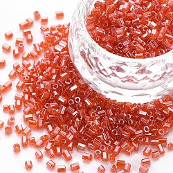 Glass tubulär Perlen, transparente Farben Glanz, Tomate, 2.5~3x2 mm, Bohrung: 0.9 mm, ca. 15000 Stk. / Pfund