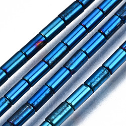 Electroplate Opaque Glass Beads Strands, Column, Blue, 5x2.5mm, Hole: 0.8mm, about 72~75pcs/strand, 13.98 inch~14.25 inch(35.5~36.2cm)