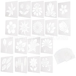2セット2スタイルのプラスチック製の描画ステンシル  図面スケールテンプレート  DIYスクラップブッキング用  花と葉  ホワイト  130x130x0.1mm  1セット/スタイル