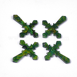 Colgantes de acetato de celulosa (resina), cruz, verde oscuro, 34.5x26.5x2.5mm, agujero: 1.4 mm