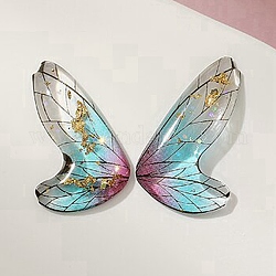 Anhänger aus transparentem Harz mit Farbverlauf, Schmetterlingsflügelanhänger mit Goldfolie, Zyan, 19x11.5x2 mm