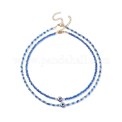 2 pz 2 collane di perline in resina stile malocchio e semi di vetro per le donne, blu, 15.04 pollice (38.2 cm), 17.32 pollice (44 cm), 1pc / style