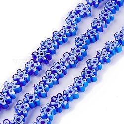 Chapelets de perle de millefiori en verre manuelles, fleur, bleu moyen, 6.4~9x3.2mm, Trou: 1mm, Environ 56 pcs/chapelet, 15.75'' (40 cm)