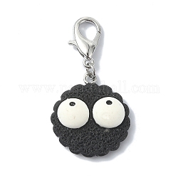 Biscuits with Eyes Opaque Resin Pendant Decorations, with Zinc Alloy Lobster Claw Clasps, Black, 42mm
