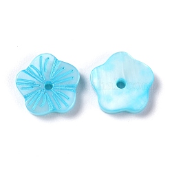 Cuentas de concha naturales de agua dulce, teñido, flor, luz azul cielo, 10x10.5x2mm, agujero: 1.2 mm