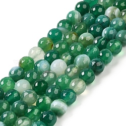 Natural Striped Agate/Banded Agate Beads Strands, Dyed & Heated, Faceted Round, Green, 8mm, Hole: 1mm, about 46pcs/strand, 14.69~15.16''(37.3~38.5cm)