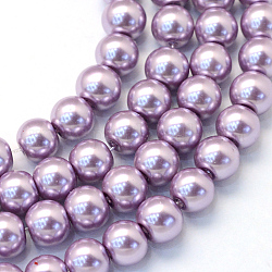 Chapelets de perles rondes en verre peint, Prune, 8~9mm, Trou: 1mm, Environ 100~105 pcs/chapelet, 31.4 pouce