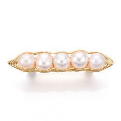 Broches de perlas naturales para mujer, alfileres de guisantes envueltos en alambre de latón, real 14k chapado en oro, 45.5x9x14.5mm