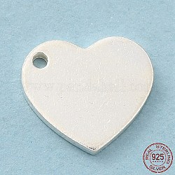 Пустые 925 серебряные подвески, сердце, серебряные, 9.5x9x1 мм, отверстие : 1 мм