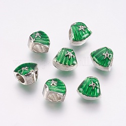Metall Großlochperlen, Großloch perlen, mit Emaille, Schale, Platin Farbe, grün, 11x12x9.5 mm, Bohrung: 5 mm
