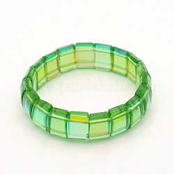 Rectangle Electroplate Glass Bead Stretch Bracelets, Lime Green, 55~60mm