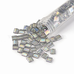 Cuentas de miyuki tila, Abalorios de la semilla japonés, 2 agujero, (tl2440d) brillo de arco iris gris oscuro transparente, 5x5x1.9mm, agujero: 0.8 mm, aproximamente 1180 unidades / bolsa, 100 g / bolsa