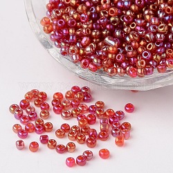 Couleurs transparente arc perles de rocaille de verre ronde, fuchsia, taille: environ 3mm de diamètre, Trou: 1mm, environ 1102 pcs/50 g