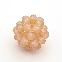 Electroplate Rondelle Frosted Glass Crystal Round Woven Beads, Cluster Beads, PeachPuff, 37mm, Beads: 10mm