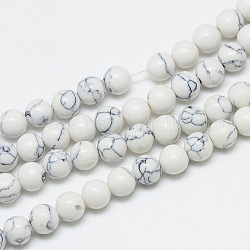 Synthetic Howlite Beads Strands, Round, 6mm, Hole: 1mm, about 67pcs/strand, 14.96 inch